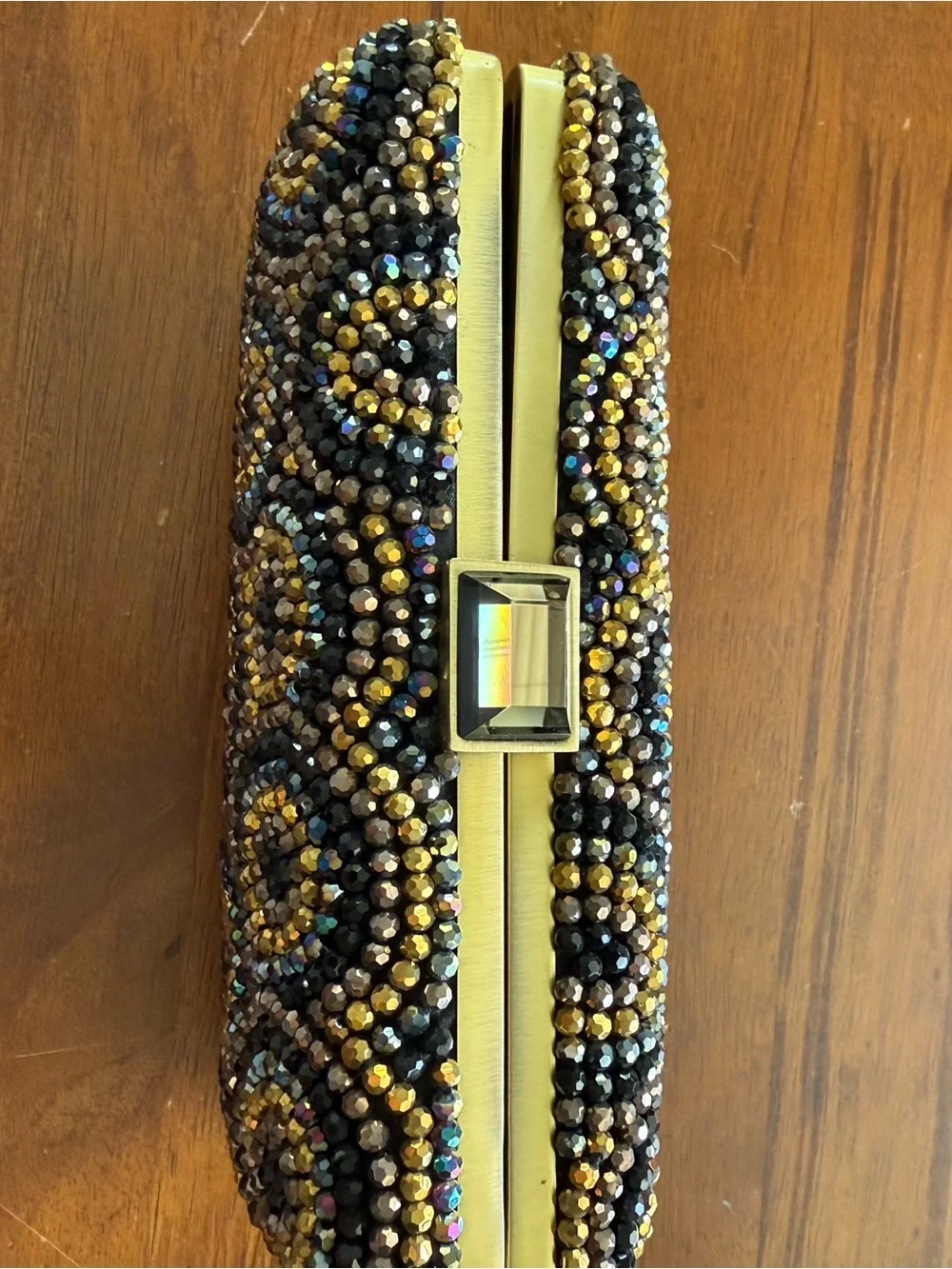 Sondra Roberts Black and Gold Beaded Phone Case Wallet